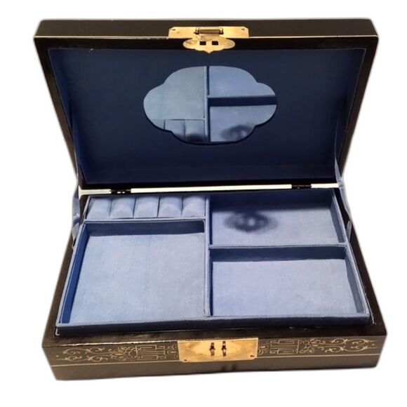 Vintage Asian Laquer Ware Carved Stone Jewelry Box - Picture 7 of 10